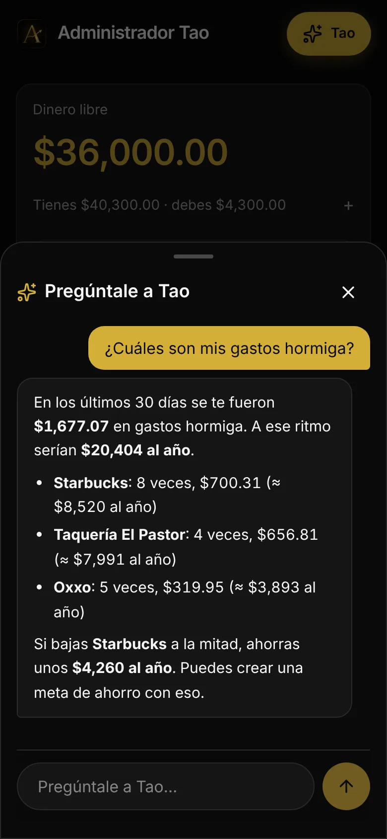 Tao mostrando tus gastos hormiga y cuánto son al año