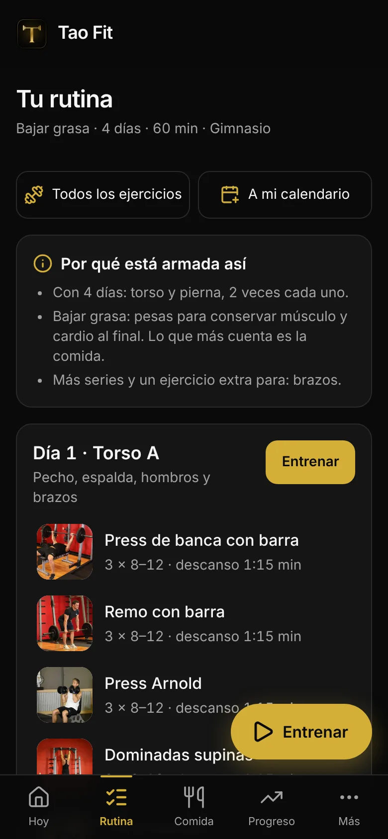 Rutina de Tao Fit con fotos de cada ejercicio